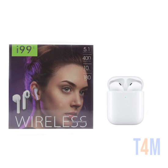 I99 WIRELESS BLUETOOTH 6 HOURS PLAY TIME FAST CHARGE SUPER BASS TOUCH SENSITIVITY BRANCO